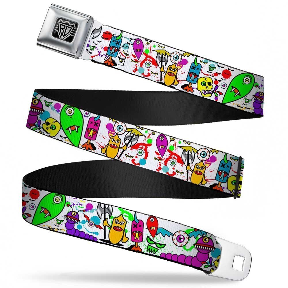 3945 Seatbelt Belt - Monsters White - 1.5" Wide - 32-52 Inches in Length